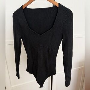 Abercrombie & Fitch Black Ribbed V-Neck Long Sleeve Bodysuit